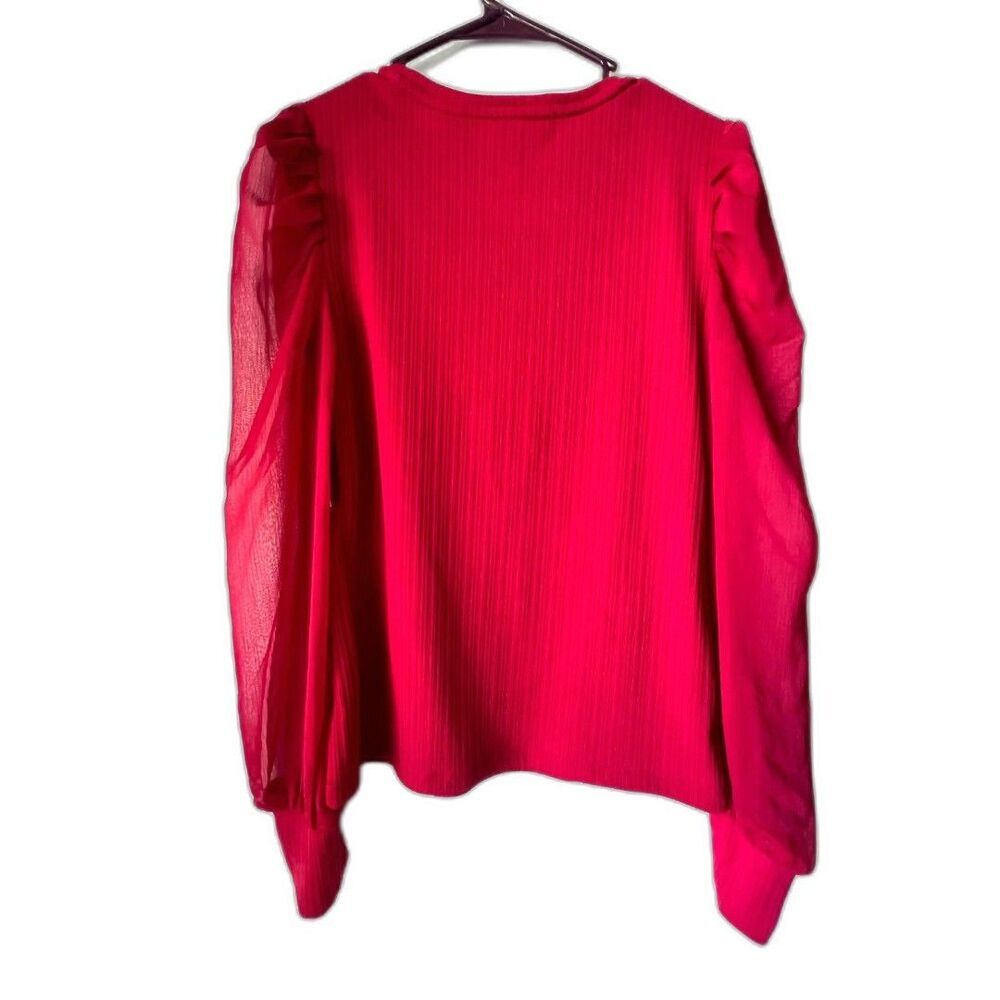 Women's Nine west long sleeves red blouse neck top scoop puff crewneck Size S - Picture 5 of 10